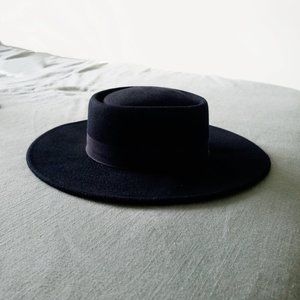 Asos Wool Wide Flat Brim Boater Hat Black